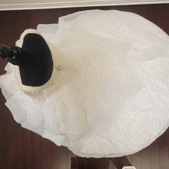 Sparkling White Wedding Dress Gown with Sequin and Beaded Embellishments - Picture 5 of 16
